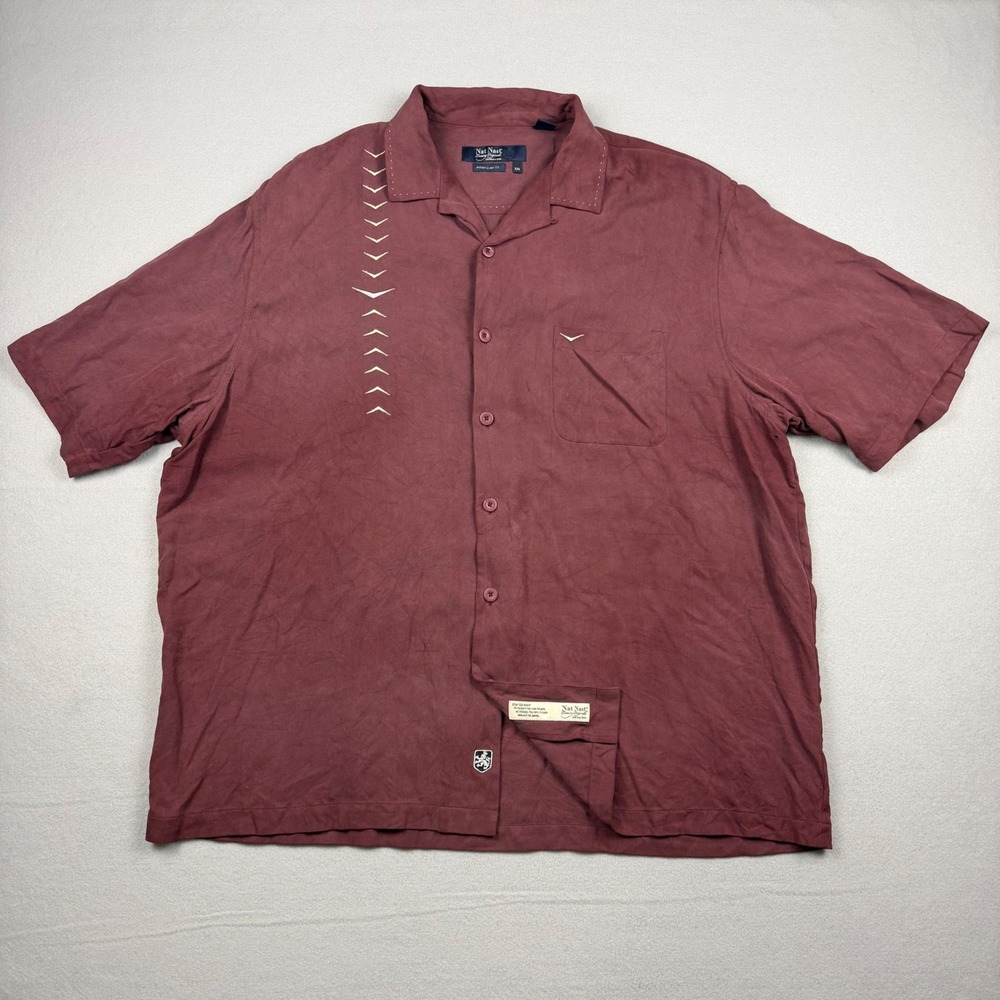 Nat Nast Mens XXL Claret Red Silk Chevron Loop Collar American Fit Bowling Shirt